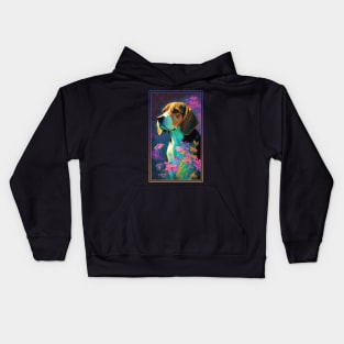 Beagle Vibrant Tropical Flower Tall Digital Oil Painting Portrait 2 Kids Hoodie